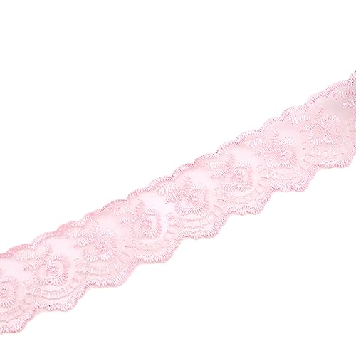 10yards Lace Edge Trim Ribbon, Floral Lace Ribbon Embroidered Applique Lace Trimming Fabric for Sewing Clothing, Dress(Pink/10yards)