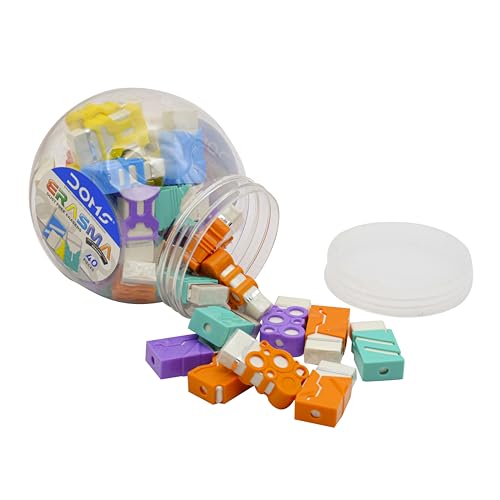 Image of Doms Erasma Color Long Eraser Jar Pack | Non Toxic & Safe for Childrens | Dust Free & Smooth Erasing | for School & Stationery Use | Set of 40 Colorful Erasers