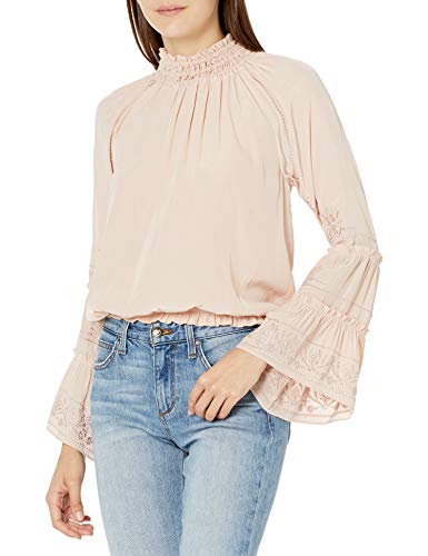 Ramy Brook Women's Skye Embroidered HIGH Neck Long Sleeve Blouse, Blush, Extra Small