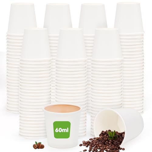 Kleemeiero 200 Stück Espresso Pappbecher 60ml Portionsbecher Kaffeebecher Heiße und Kalte Getränke-Trinkbecher Partybeche Papierbecher kleine Espressobecher Pappe für Kaffee Wasser Getränke