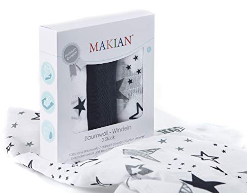 MAKIAN Mulltücher/Mullwindeln/Spucktücher / 3er Pack, 80x80cm, schadstoffgeprüft Öko-Tex Standard 100, 100% BW, doppelt gewebt, Premium Qualität (Blau)