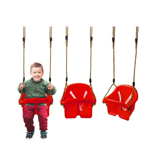 BABY TODDLER GARDEN PLASTIC SAFE SWING SEAT FOR CHILDRENS CLIMBING FRAME PLAYHOUSE WITH ROPES HANGING BUCKET SAFE STRAPS DIY PLAYGROUND RED