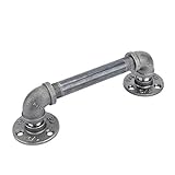Barn Door Handle Kit with Mini Flange by Pipe Décor, 9.9 inch L - Authentic Industrial Pipe and Fittings for Classic Hanging or Sliding Doors and Furniture Pulls