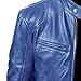 Men Faux Leather Zip Up Jacket Stand Collar Leather Motorcycle Jacket Lightweight Bomber Outwear PU Coat (L,Blue)