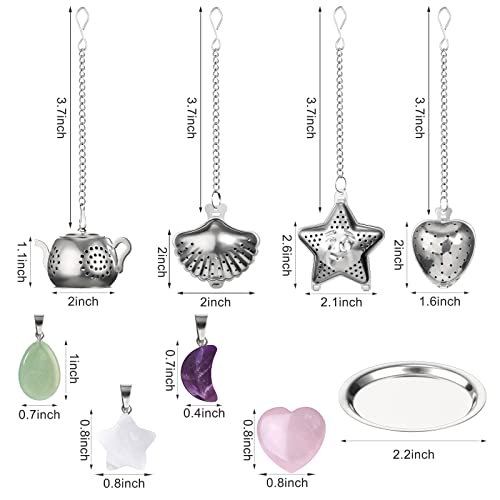 4 Packs Tea Infusers For Loose Tea, Stainless Steel Tea Ball Tea Strainer With Crystal Stone Pendants And Drip Tray Cute Loose Leaf Tea Ball Infusers For Loose Tea Teacups Accessories (Cute Style) #TOP1