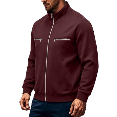 fartey Fleece Lined Jacket Men Stand Collar Full Zip Coats Zipper Pockets - image 3