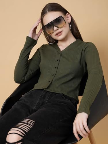 Image of Rigo Casual Wear V Neck Rib Knit Top for Women | Slim Fit Long Sleeves Western Tops for Women