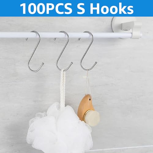 JMIATRY 100 Stück S Haken, S Haken Edelstahl, S Haken zum einhängen für Badezimmer, Schlafzimmer, Büro, Küche, Geschäft