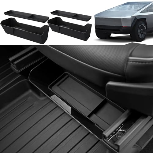 Foronetry Front Under Seat Storage Box Compatible with Tesla Cybertruck 2026 2025 2024 Under Seat Organizer with Silicone Pad for Cybertruck Accessories
