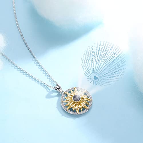 INFUSEU Sterling Silver I Love You Necklaces 100 Languages for Women Girls, Sun Sunflower Projection Jewelry You Are My Sunshine Gifts for Her, 18 Inch Chain3