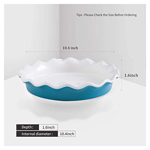 Jemirry Ceramic Pie Pan, 10 inch Pie Dish Pie Plates Round Quiche Pan Baking Dish for Pot Pies Cake Pizza Dessert -Light Blue