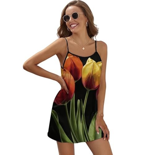 Robe en satin sans manches Flower pour femme avec fines bretelles