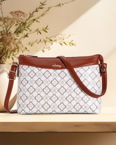 Image of Apery Elegant Printed Sling Bag | Two-Tone Faux Leather Shoulder Purse with Adjustable Strap