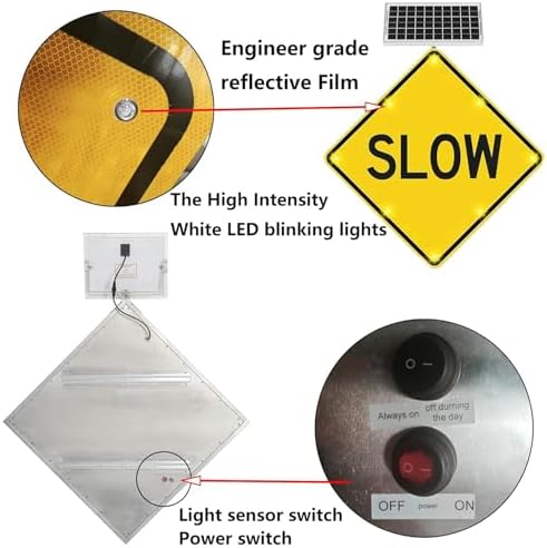 24-Inch Solar-Powered LED Pedestrian Crossing Sign - Flashing Traffic Warning with Reflective Film for Enhanced Visibility and Safety
