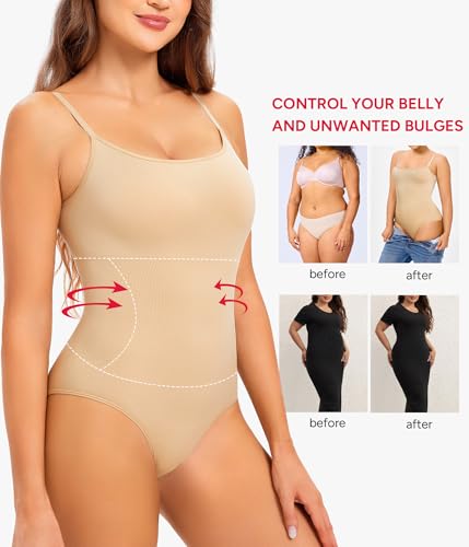 Image of Nebility Shapewear Bodysuits for Women - Tummy Control Square Neck Bodysuit Seamless Full Body Shaper Going Out Top