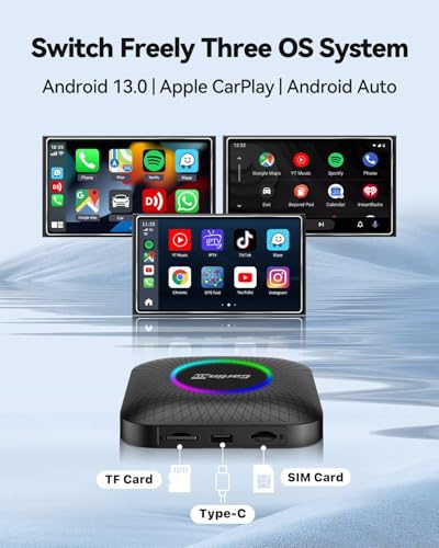 Image of CALMORA Ai Box LED, Android 13, Qualcomm 6225, 8GB+128GB, Wireless CarPlay Android Auto 3-in-1 Dongle Comes with Google Play Store, Streaming Video, Only for the Vehicle with Wired CarPlay Device