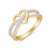 AFFY Infinity Heart Promise Ring Round White Cubic Zirconia Split Shank Jewelry for Women in 14K Yellow Gold Over Sterling Silver Gift For Her Jewelry Ring Size-8
