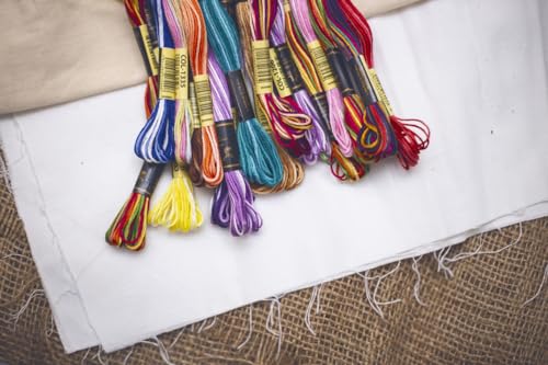 Image of Pack of 12 Premium Embroidery Thread | 100% Egyptian Cotton Premium Skeins | Cross Stitch Embroidery Floss | Oeko TEX Certified | Ideal for Arts & Crafts (Yellow Variegated 1217)