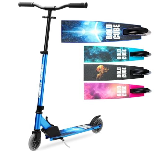 BOLDCUBE Deluxe 2 Wheeler | Blue Scooter for Kids Ages 6-14 + Years | Lightweight | Quick Folding | Easy Steering | No Assembly | Height Adjustable 60 to 90 cm