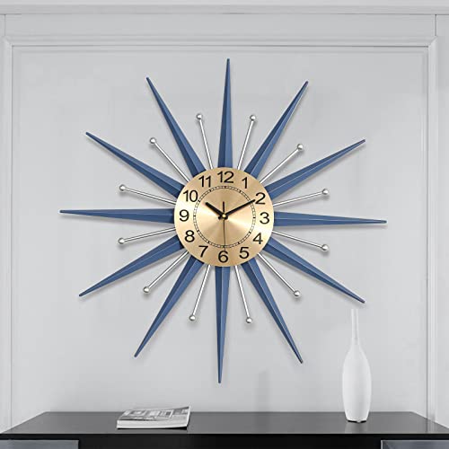 Wall Clock For Living Room Decor 26 Inch Large Modern Decorative Silent Non-Ticking Starburst Clock Mid Century Metal Home Decorations For Bedroom Dining Room Kitchen Battery Operated Big Clocks #TOP2