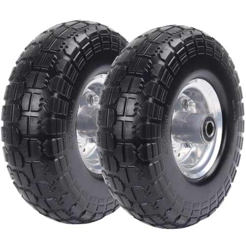 Hyssk Heavy Duty 4.10/3.50‑4 Tire and Wheel Flat Free, 10 Inch Solid Tires