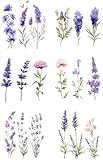 Dopetattoo 6 Pcs Lavender Flowers Temporary Tattoos for Adults Men & Women Provence Wildflower Flower Aquarelle Purple Floral Lavandula Green Leaves Lilac Flyin Fake Tattoo Kit Neck Arm Hands Leg