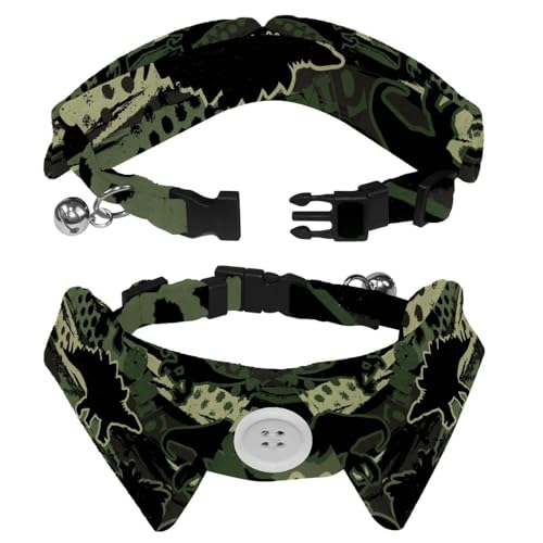 Hundehalsband mit Fliege und Glöckchen, originelles Dinosaurier-Camouflage-Muster, verstellbares Revers-Design, Katzen-Fliege, Halsband für kleine Haustiere, 2 Stück