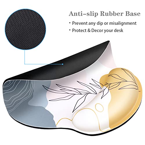 Waveyu Ergonomic Mouse Pad With Wrist Support, Office Mousepad With Wrist Rest, Computer Gaming Mouse Pad For Laptop, Pain Relief Mouse Mat With Non-Slip Rubber Base, 9''X 10'', Abstract Leaves #TOP2