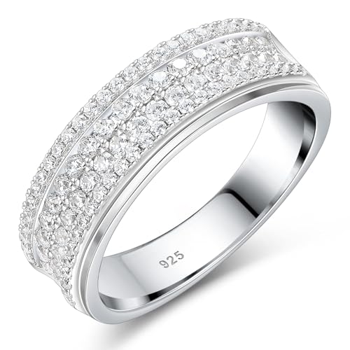 Mens Moissanite Wedding Band 88 Round Cut 4 Rows of D Color VVS1 Clarity 925 Sterling Silver Promise Ring Engagement Band Gifts for Him Size 7-14