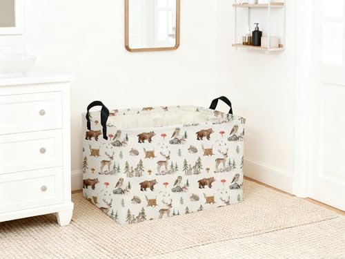 Image of Rectangle Animal Basket Cute Storage Bin Organizer Box for Room Decor Gift Basket(Woodland animal)