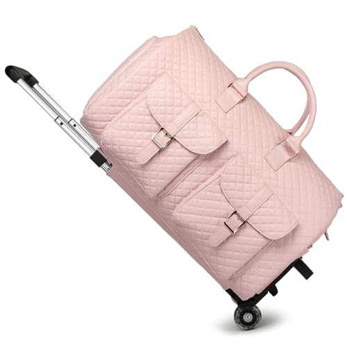 seyfocnia Garment Bag with Wheels,Wheeled Garment Bag Duffle Bag for Travel with Wheels Overnight Bags for Women with Wheels Garment Bag Suitcase Garment Duffle Bag-Pink