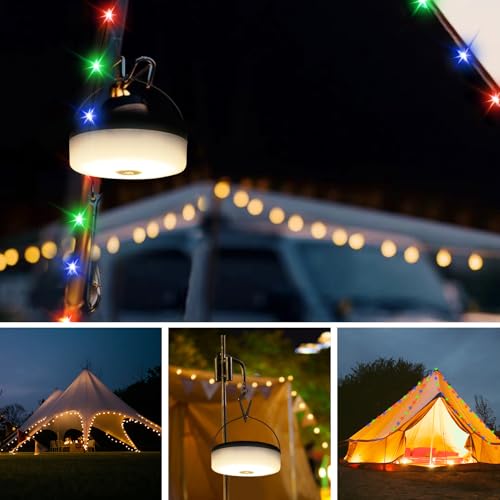 RISEMART Camping Lichterkette Aufrollbar 10M, Campinglampe mit Solaraufladung Wasserdicht Tragbare Aufrollbare Lichterkette Außen mit 5 Beleuchtungsmodi für Camping, Wandern und Hof Dekoration