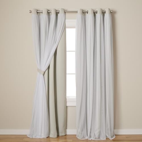 Image of TOWN & COUNTRY LUXE Talia Double Layer Indoor Curtains, Sheer and Room Darkening Blackout, Grommet Top, Energy Efficient, 2-Pack Set, 52 inchx120 inch, Cloud Grey