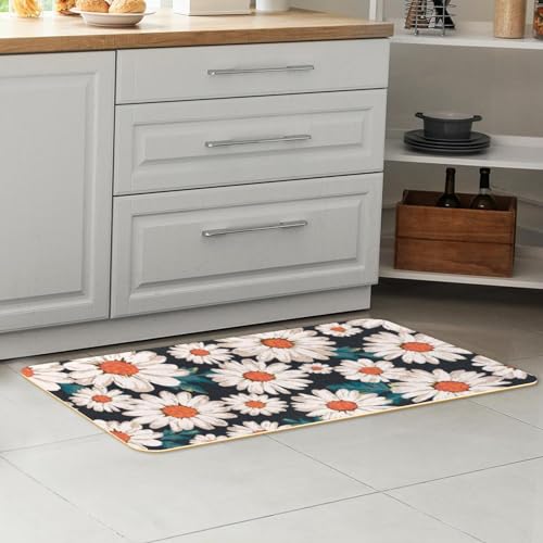 Alfombrillas de cocina absorbentes con diseño de margaritas y base antideslizante lavable 7