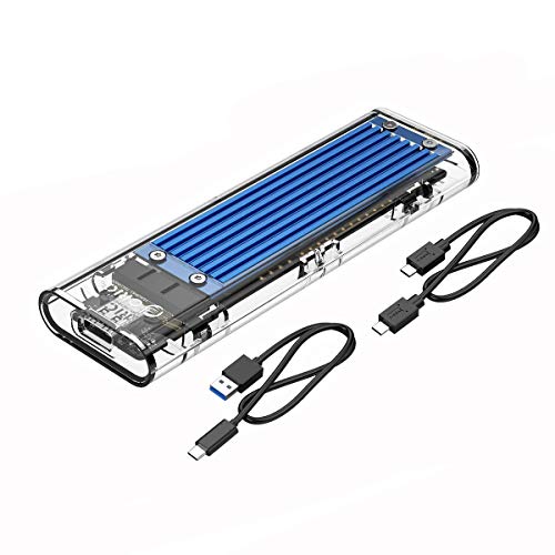 ORICO USB 3.1 Gen2 10Gbps USB-C NVME M.2 SSD Case (M Key) Transparent External Case Support 2230/2242/2260/2280 SSD Compatible M.2 SSD Conversion Adapter Enclosure Case TCM2-C3- Blue
