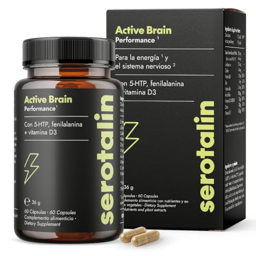 serotalin ACTIVE BRAIN Performance (anteriormente HAPPY ENERGY) | Altamente dosificado con griffonia, vitaminas B, cafeína & zinc | Vegano & Made in Germany | 60 cápsulas (2 meses)