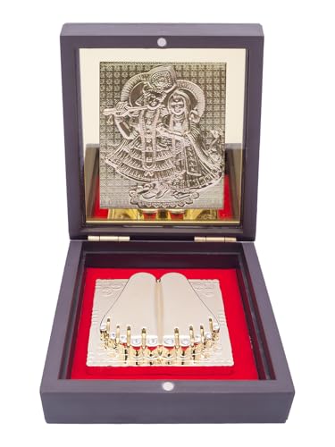 Image of 24K Gold Polished Brown and Gold Color Shree Radha Krishna Small Pooja Box | Ideal Gift for Hindu Religious, Family and Friends, Corporate Gifts etc... | Worship, Gifting, and Spiritual Blessings.