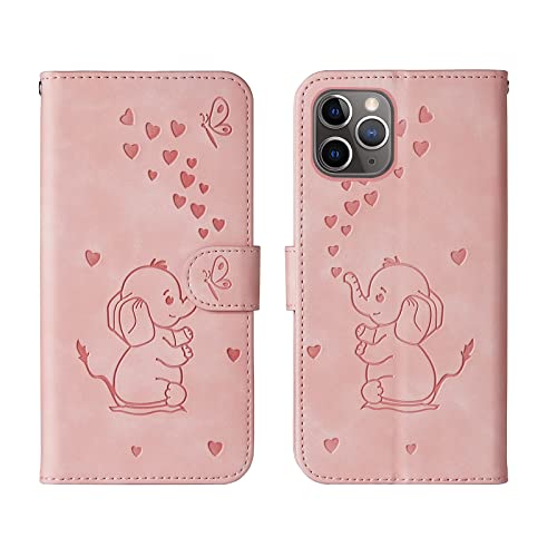 Bartern Flip Case for iPhone 11 Pro,Cute Elephant PU Leather Folio Flip Wallet Phone Case Cover with Card Holder Magnetic Closure and Stand Feature for iPhone 11 Pro,Pink