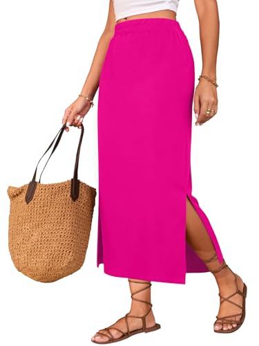 Image of Poetsky Maxi Skirt for Women Summer Side Slit Pencil Skirts Elastic High Waisted Long Skirt