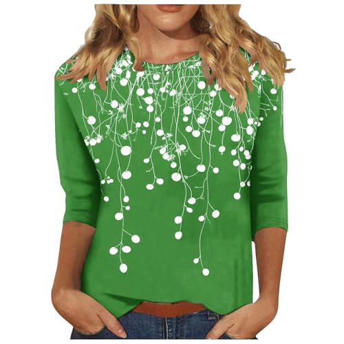 Ybing Camiseta de manga 3/4 para mujer, elegante diseño de flores, camiseta de manga larga, holgada, cuello redondo, blusa fina, jersey ligero, camiseta de manga larga, cómoda camiseta de algodón