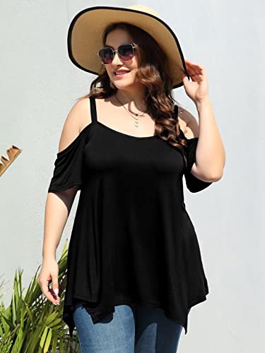 LARACE Cold Shoulder Tops for Womens Summer Clothes Spaghetti Strape Tunic Oversized Shirts Asymmetrical Plus Size Blouse2