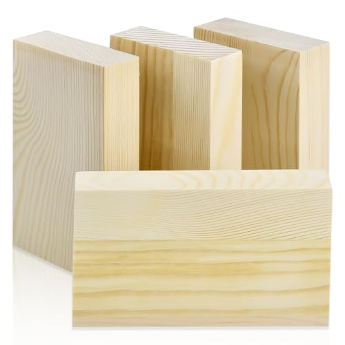 Unfinished Wood Blocks for Crafting, 3X5X1 Inch Wood Carving Blocks, 4 Pcs Solid Wood Blocks for Craft DIY Wood Carving Painting Wall Decorations for Beginners and Adults