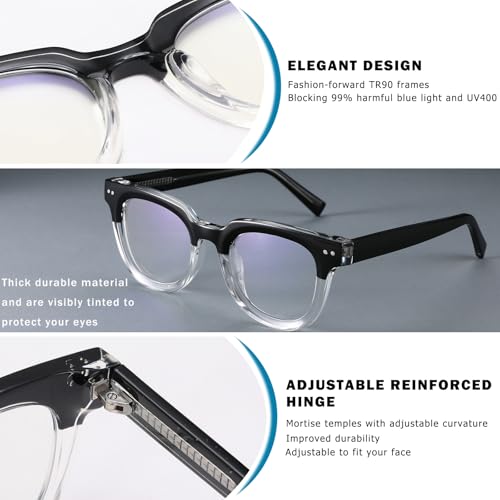 Image of Blue Light Glasses for Woman /Men TR90 Computer Eyeglasses with Anti Eyestrain & UV Glare (Black /Transparent)