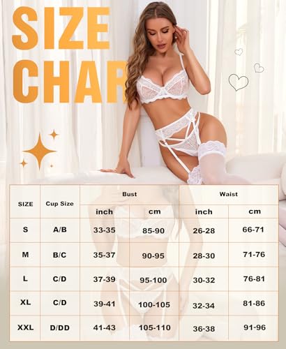 RSLOVE Dessous Sets für Damen - Unterwäsche Frauen Sexy Set BH Set Damen Sexy Strapsen Dessous Set 3 Pieces Weiß M