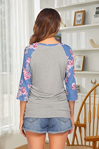 Ekouaer Summer Maternity Tunic Nusing T Shirt Elegent Breastfeeding Blouse For Work (Blue Pink Floral Xl) #TOP3