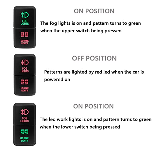 Image of Fog Lights & LED Work Lights Dual Push Button Switch with Wiring Connector Green & Red ON /Off Push Switch for Toyota Tundra Tacoma 4Runner Landcruiser 39mm X 21mm
