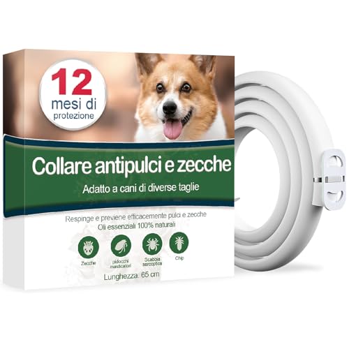 Collare Antiparassitario Per Cani, Collare Antipulci Cane Sicuro Ed Efficace Composto Da Oli Essenziali Naturali Al 100%, Efficacia 12 Mesi 65cm Collari Antizecche Per Cani Di Tutte Le Taglie (65cm)