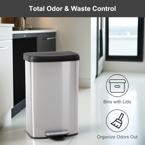 Image of DUMOS 21 Gallon /80 Liter Kitchen Trash Can with Lid, Stainless Steel Garbage Can with Soft-Close Lid & Foot Pedal, Large Step-on Waste Bins Trash and Recycle Bin Combo for Home Office