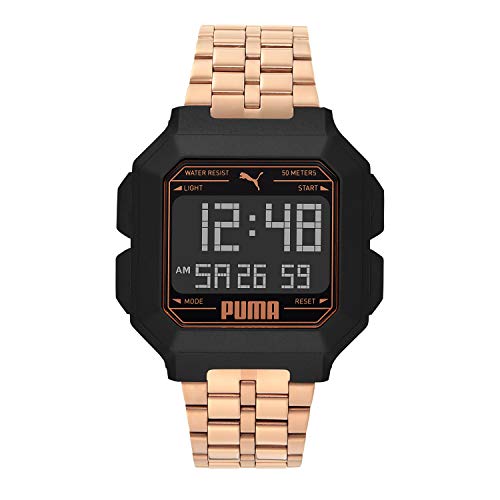 PUMA Women Remix Stainless Steel Watch, Color: Black/Rose Gold (Model: P5035)