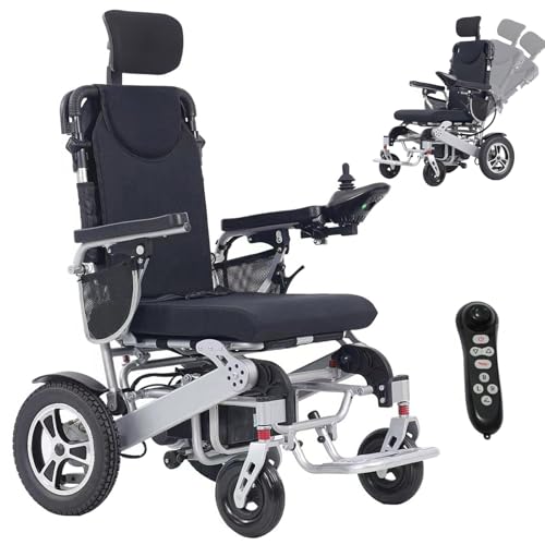 Silla de Ruedas Eléctrica Plegable y Reclinable para Adultos 500W, Todo Terreno, con Reposacabezas Ajustable, Batería de Litio Extraíble de 12AH, Capacidad de 150kg (Negro)